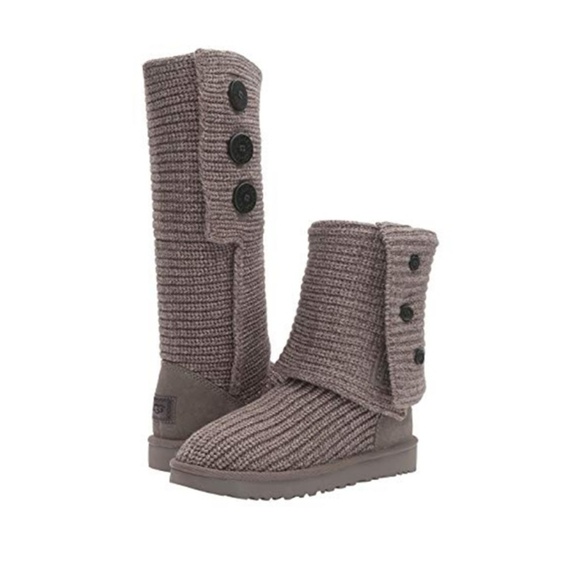 UGG Shoes - UGG CLASSIC CARDY BUTTON GRAY KNIT SWEATER BOOTS